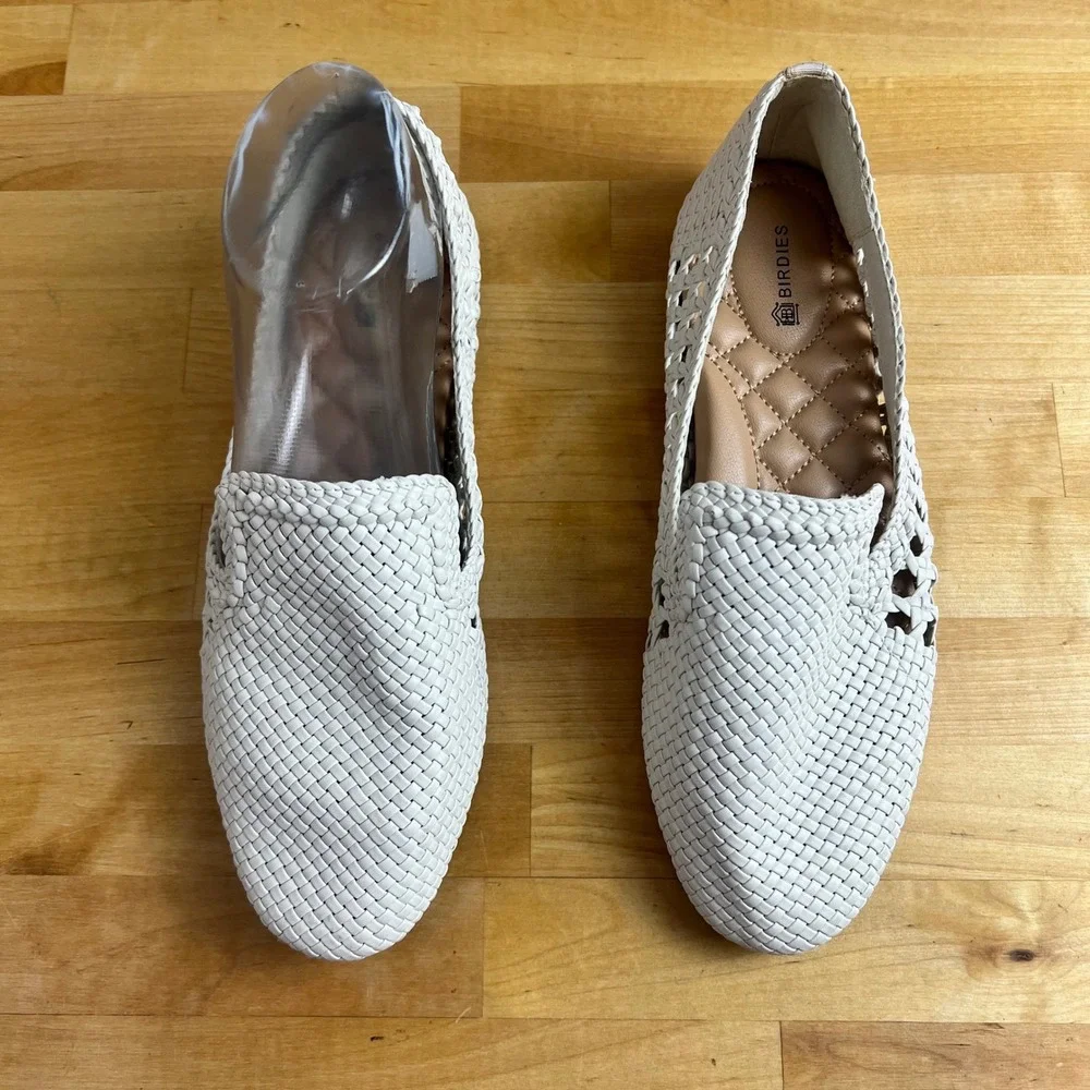Birdies Loafers The Starling Size 7.5 White Woven Leather Flat Slip On Shoes